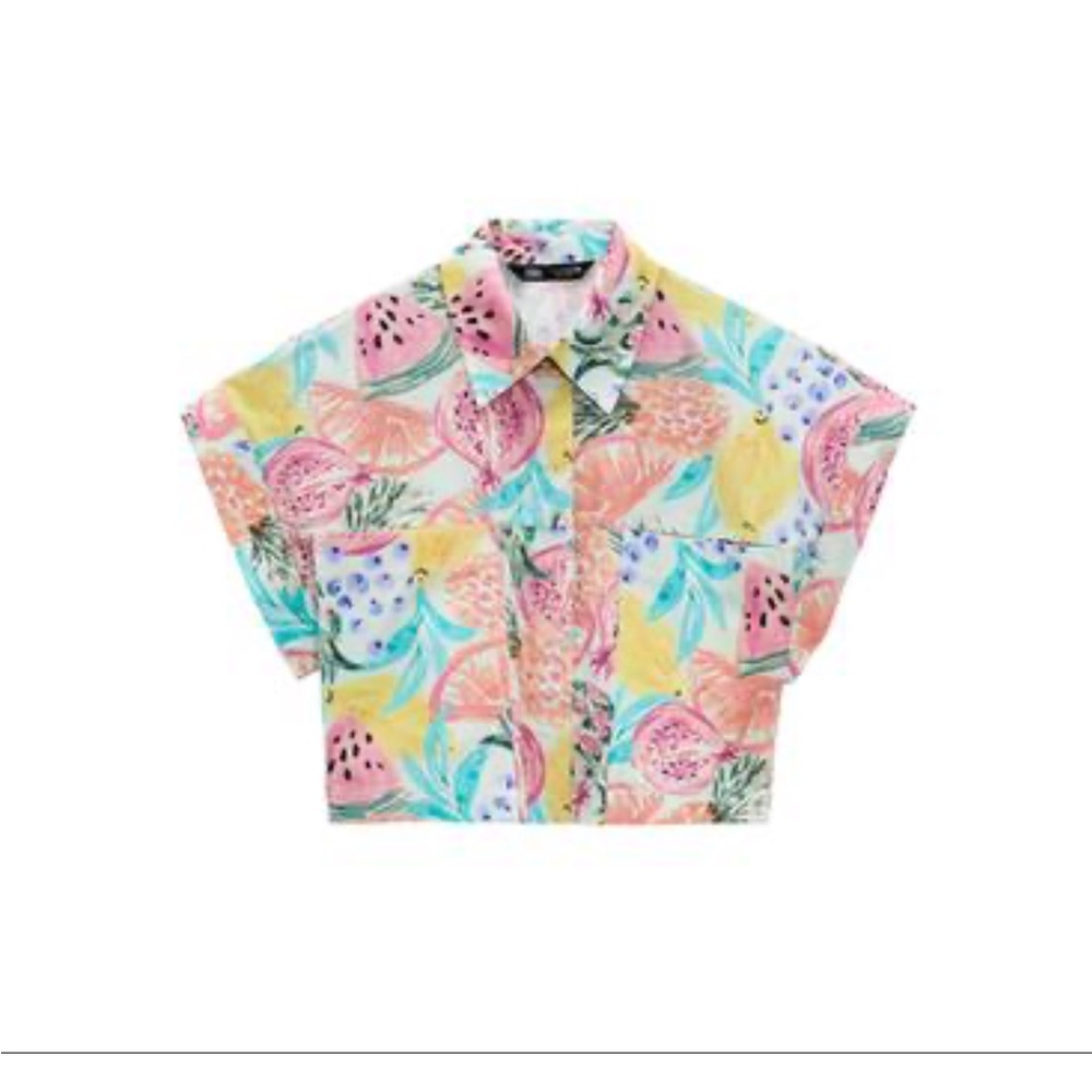 Zara Pink and Yellow Button Down Shirt